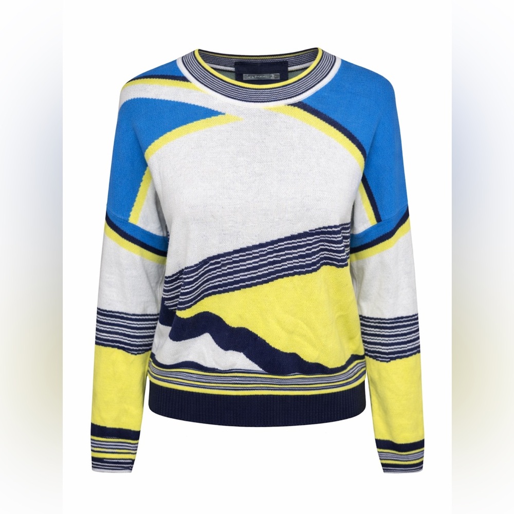 BCBGMAXAZRIA Colorblock Sweater Neon Blue Preppy Coastal Chic Y2K-XS